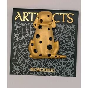 1986 ARTIFACTS Gold Tone Dalmatian Dog Brooch Figural Designer Costume